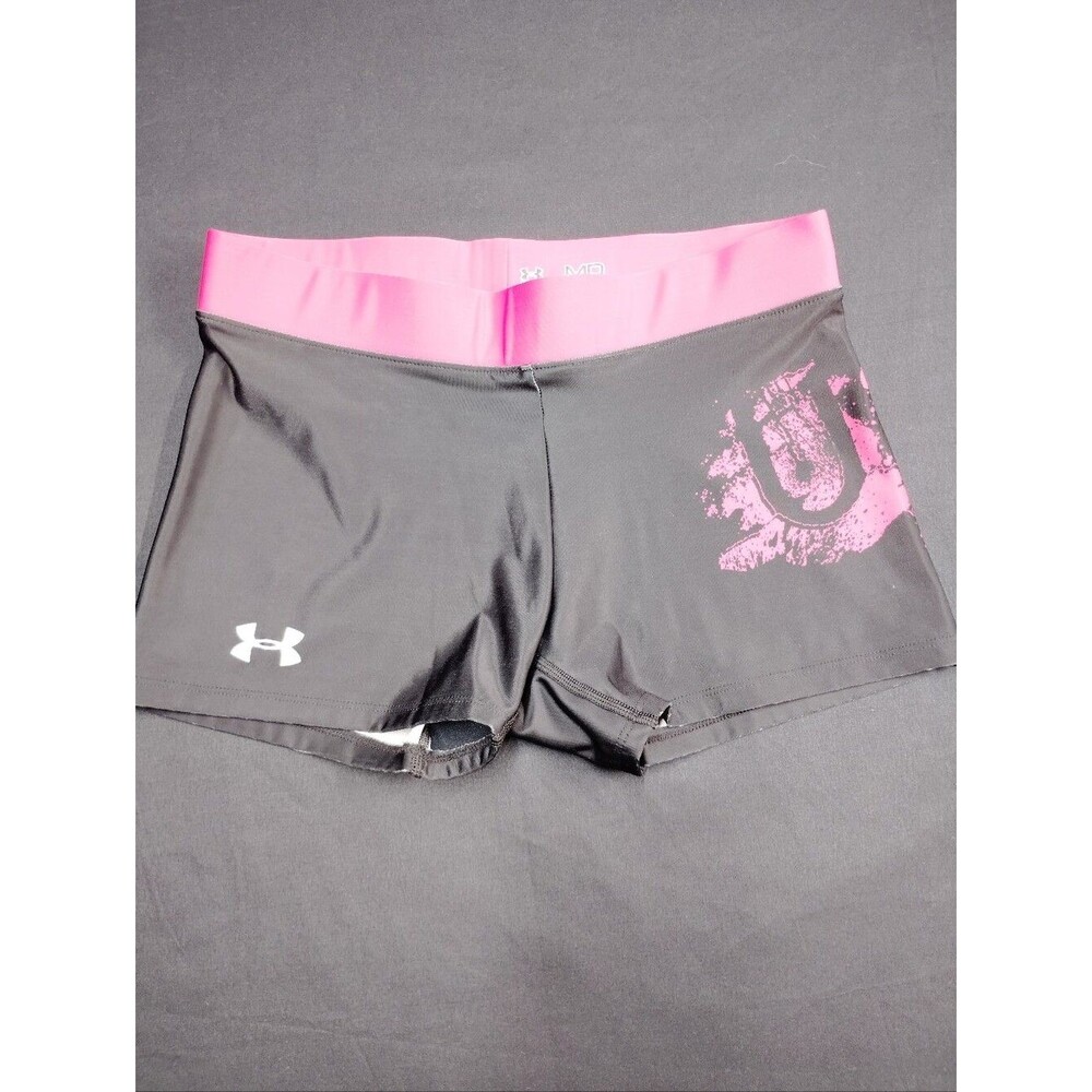 Under Armour Awesome Women’s Black Shorts with Pink Waistband & Leg Logo Accent